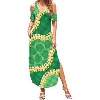 Green Palaka Hawaii Mele Kalikimaka Family Matching Summer Maxi Dress and Hawaiian Shirt Ohia Lehua Monstera Puakenikeni Lei LT14 Mom's Dress Green - Polynesian Pride