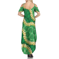 Green Palaka Hawaii Mele Kalikimaka Family Matching Summer Maxi Dress and Hawaiian Shirt Ohia Lehua Monstera Puakenikeni Lei LT14 - Polynesian Pride