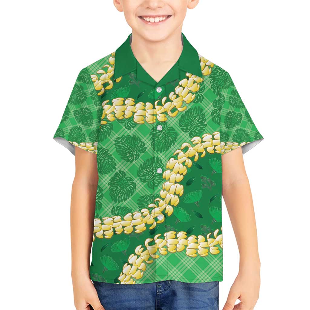 Green Palaka Hawaii Mele Kalikimaka Family Matching Tank Maxi Dress and Hawaiian Shirt Ohia Lehua Monstera Puakenikeni Lei LT14 Son's Shirt Green - Polynesian Pride