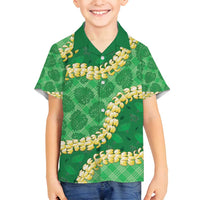 Green Palaka Hawaii Mele Kalikimaka Family Matching Tank Maxi Dress and Hawaiian Shirt Ohia Lehua Monstera Puakenikeni Lei LT14 Son's Shirt Green - Polynesian Pride