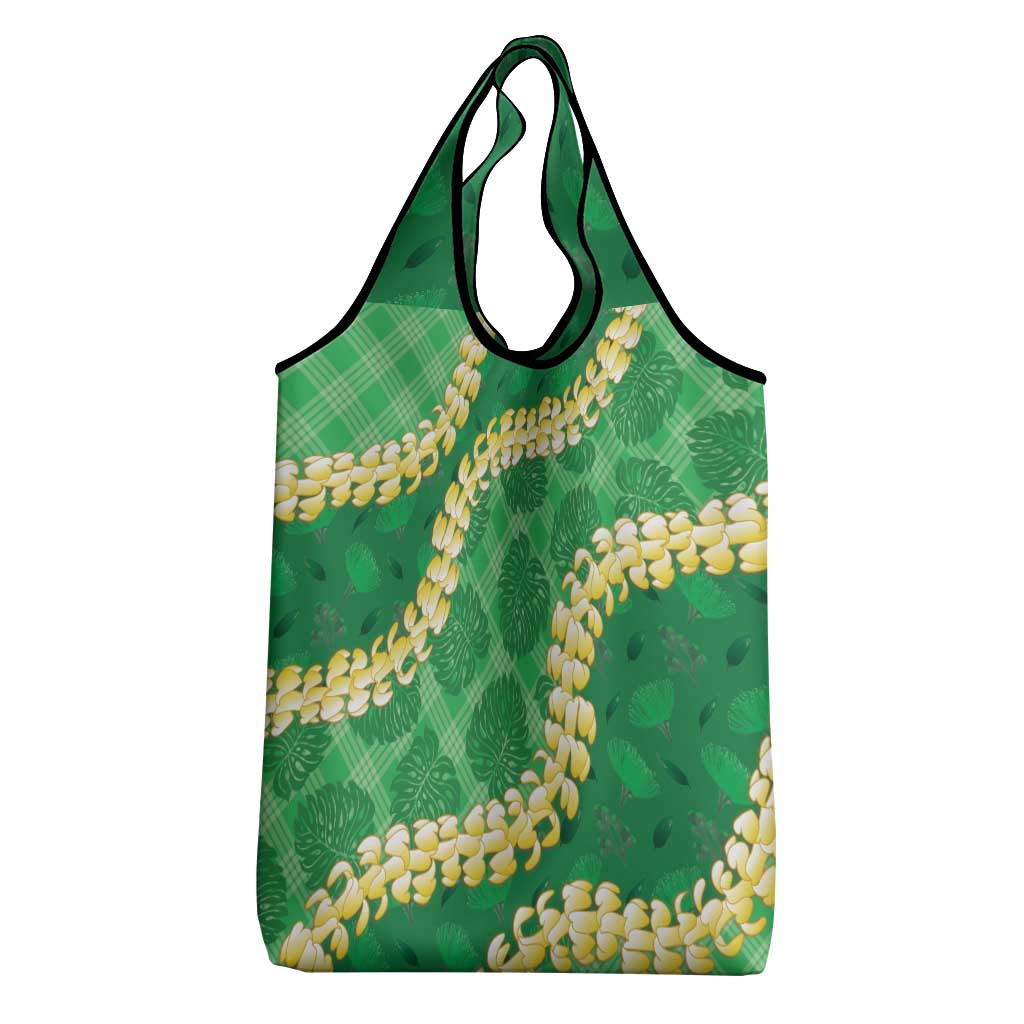 Green Palaka Hawaii Mele Kalikimaka Grocery Bag Ohia Lehua Monstera Puakenikeni Lei LT14 - Polynesian Pride