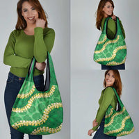 Green Palaka Hawaii Mele Kalikimaka Grocery Bag Ohia Lehua Monstera Puakenikeni Lei LT14 - Polynesian Pride