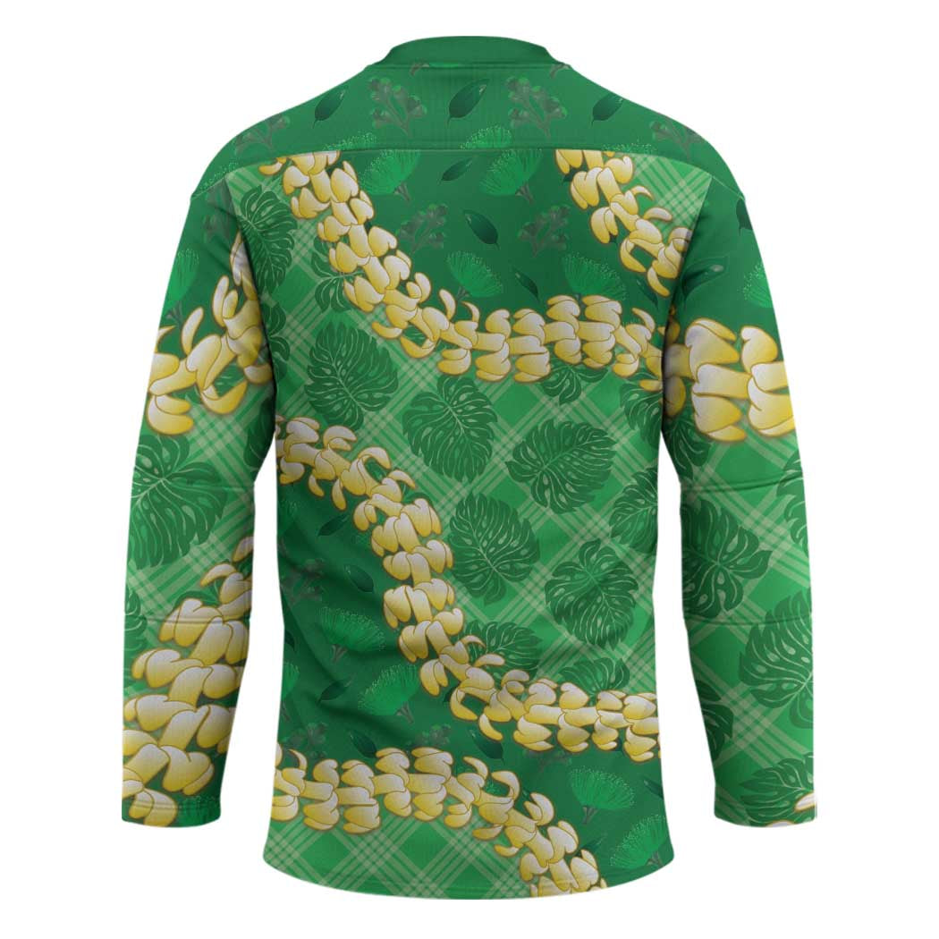 Green Palaka Hawaii Mele Kalikimaka Hockey Jersey Ohia Lehua Monstera Puakenikeni Lei LT14 - Polynesian Pride