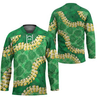 Green Palaka Hawaii Mele Kalikimaka Hockey Jersey Ohia Lehua Monstera Puakenikeni Lei LT14 - Polynesian Pride