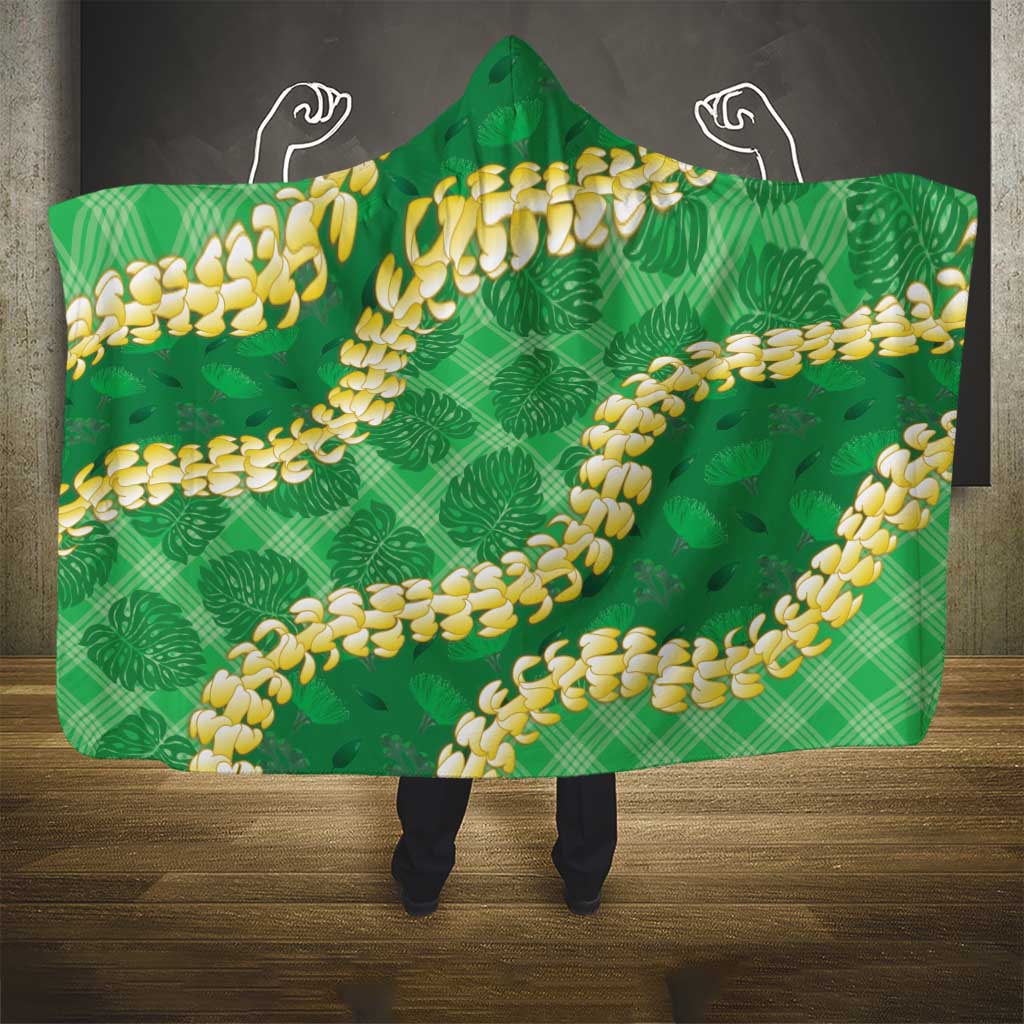 Green Palaka Hawaii Mele Kalikimaka Hooded Blanket Ohia Lehua Monstera Puakenikeni Lei LT14 - Polynesian Pride
