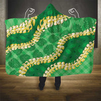 Green Palaka Hawaii Mele Kalikimaka Hooded Blanket Ohia Lehua Monstera Puakenikeni Lei LT14 - Polynesian Pride