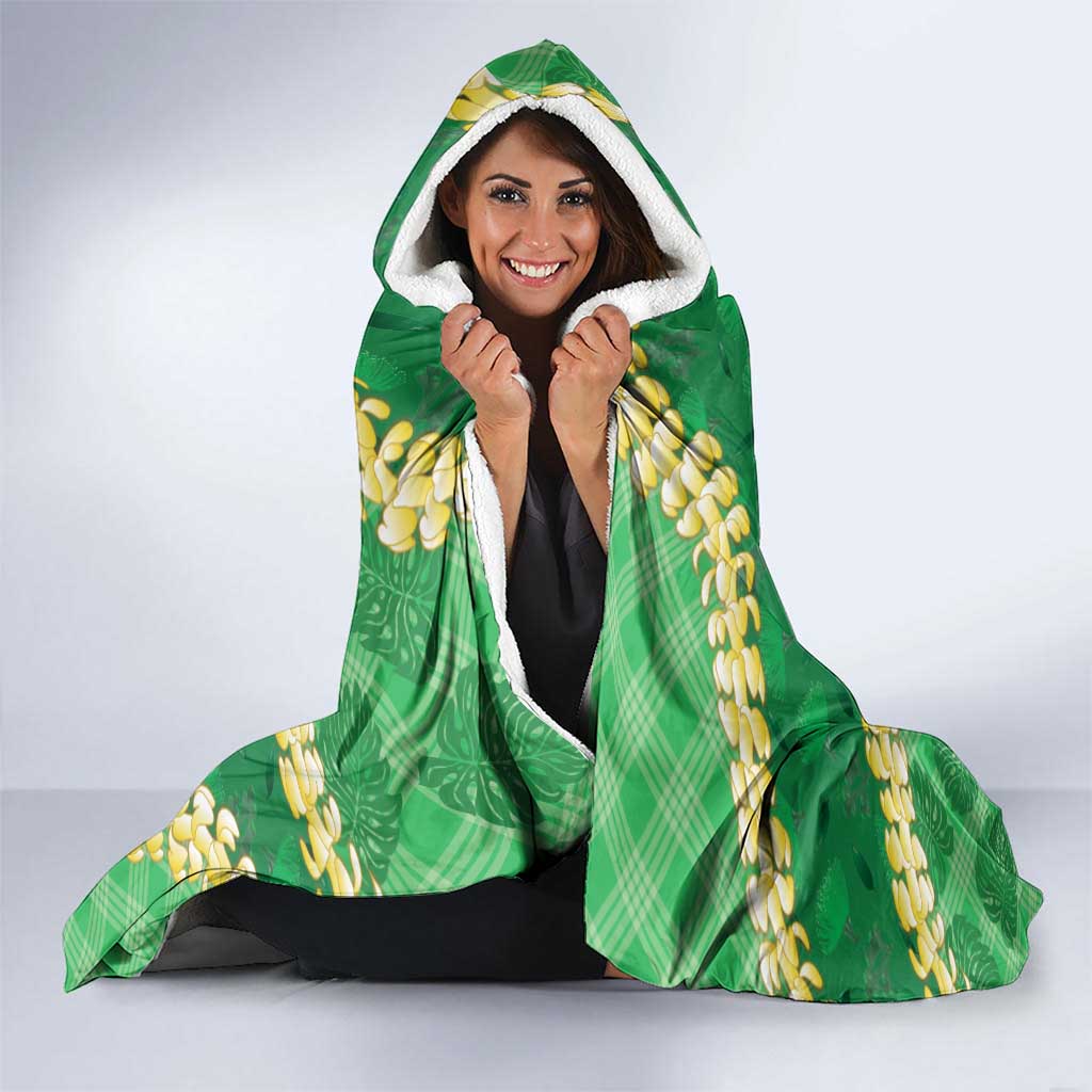 Green Palaka Hawaii Mele Kalikimaka Hooded Blanket Ohia Lehua Monstera Puakenikeni Lei LT14 - Polynesian Pride