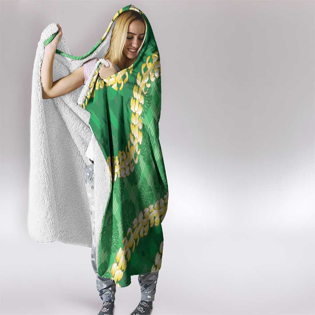 Green Palaka Hawaii Mele Kalikimaka Hooded Blanket Ohia Lehua Monstera Puakenikeni Lei LT14 - Polynesian Pride
