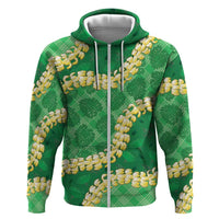 Green Palaka Hawaii Mele Kalikimaka Hoodie Ohia Lehua Monstera Puakenikeni Lei LT14 Zip Hoodie Green - Polynesian Pride