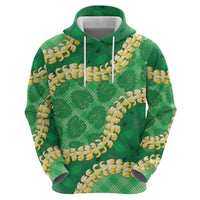 Green Palaka Hawaii Mele Kalikimaka Hoodie Ohia Lehua Monstera Puakenikeni Lei LT14 - Polynesian Pride