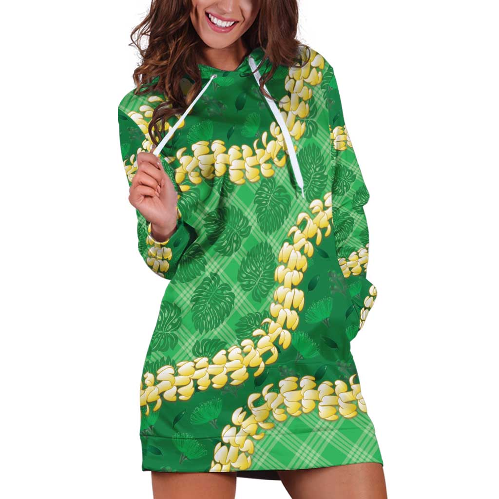 Green Palaka Hawaii Mele Kalikimaka Hoodie Dress Ohia Lehua Monstera Puakenikeni Lei LT14 Green - Polynesian Pride