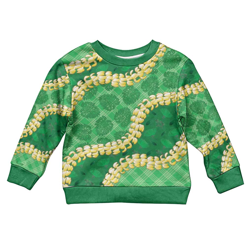Green Palaka Hawaii Mele Kalikimaka Kid Ugly Christmas Sweater Ohia Lehua Monstera Puakenikeni Lei LT14 Kid Green - Polynesian Pride