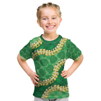Green Palaka Hawaii Mele Kalikimaka Kid T Shirt Ohia Lehua Monstera Puakenikeni Lei LT14 Green - Polynesian Pride