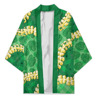 Green Palaka Hawaii Mele Kalikimaka Kimono Ohia Lehua Monstera Puakenikeni Lei LT14 Unisex Green - Polynesian Pride