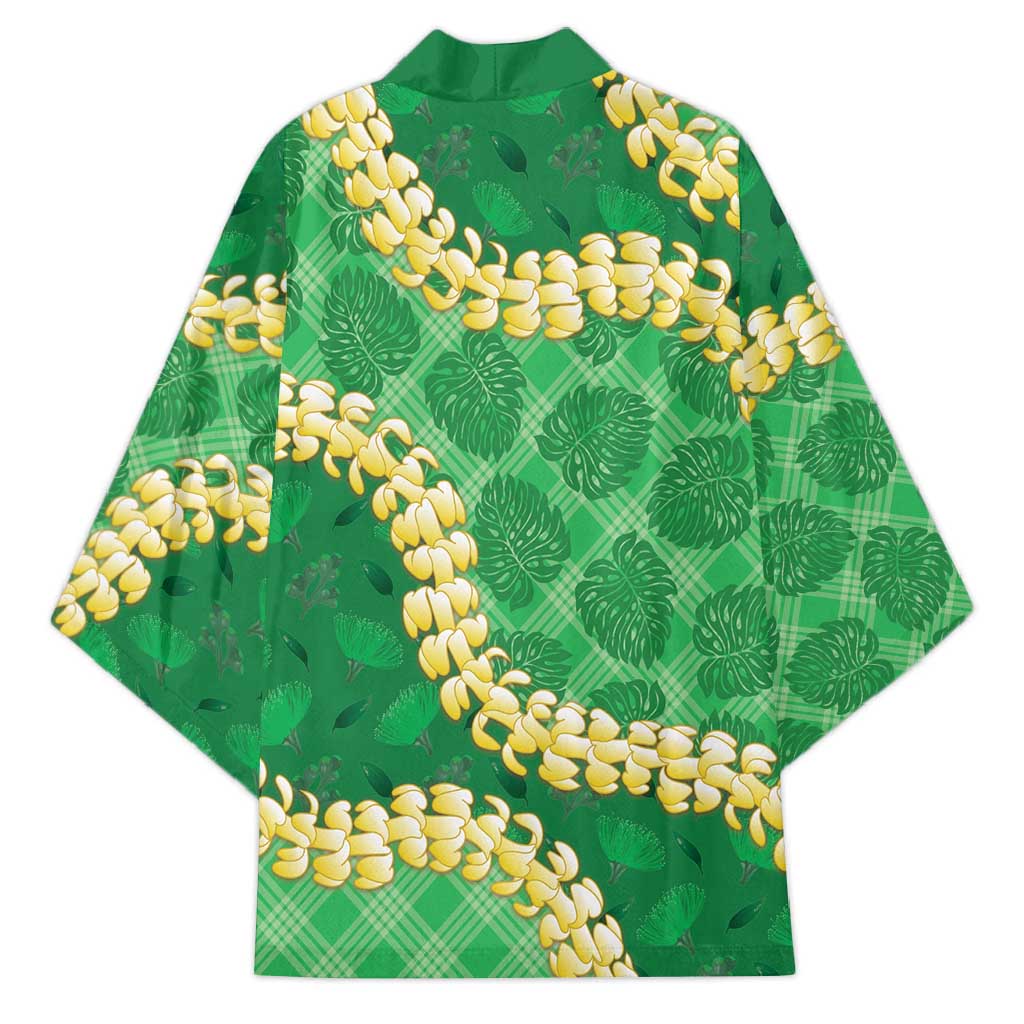 Green Palaka Hawaii Mele Kalikimaka Kimono Ohia Lehua Monstera Puakenikeni Lei LT14 - Polynesian Pride