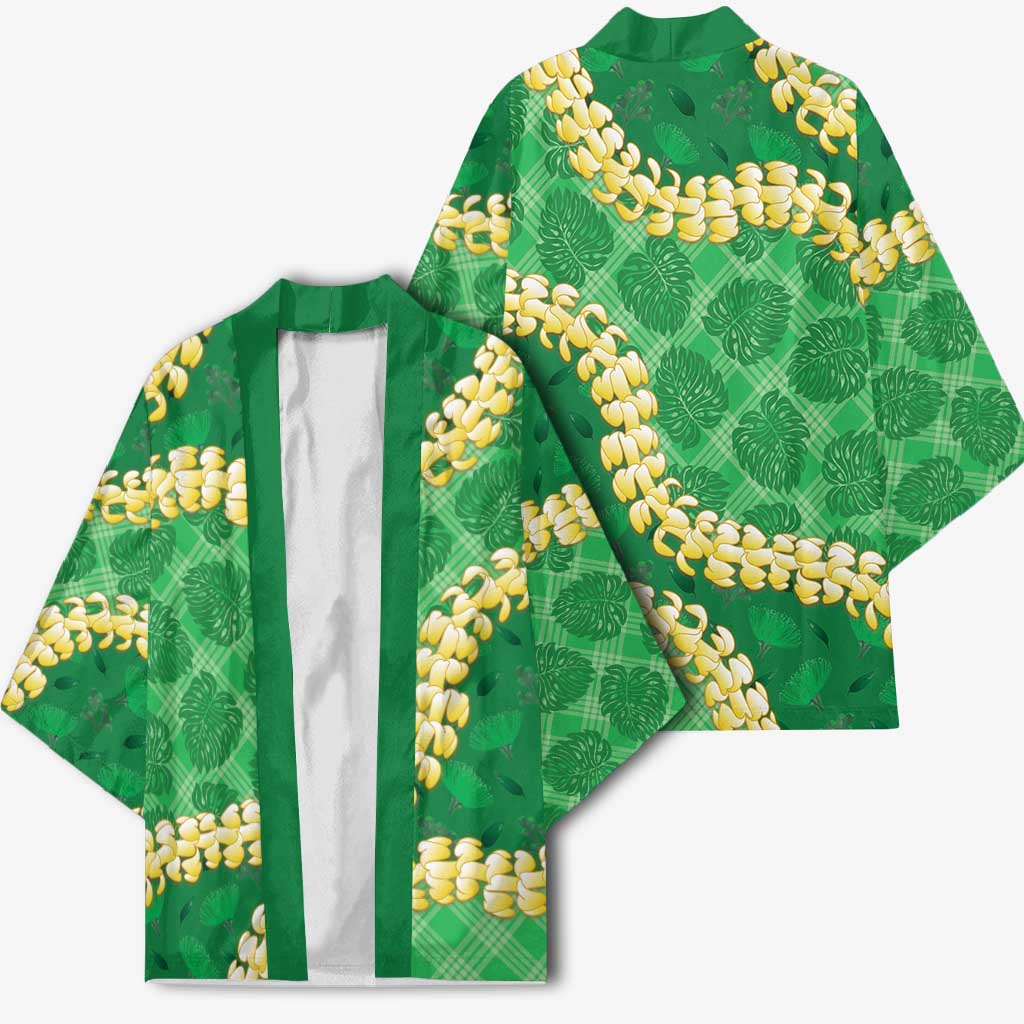 Green Palaka Hawaii Mele Kalikimaka Kimono Ohia Lehua Monstera Puakenikeni Lei LT14 - Polynesian Pride