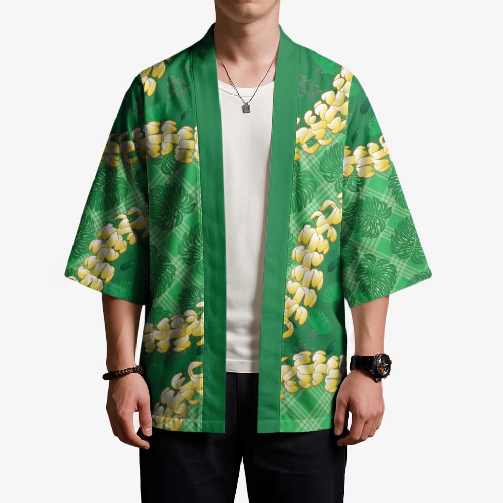 Green Palaka Hawaii Mele Kalikimaka Kimono Ohia Lehua Monstera Puakenikeni Lei LT14 - Polynesian Pride