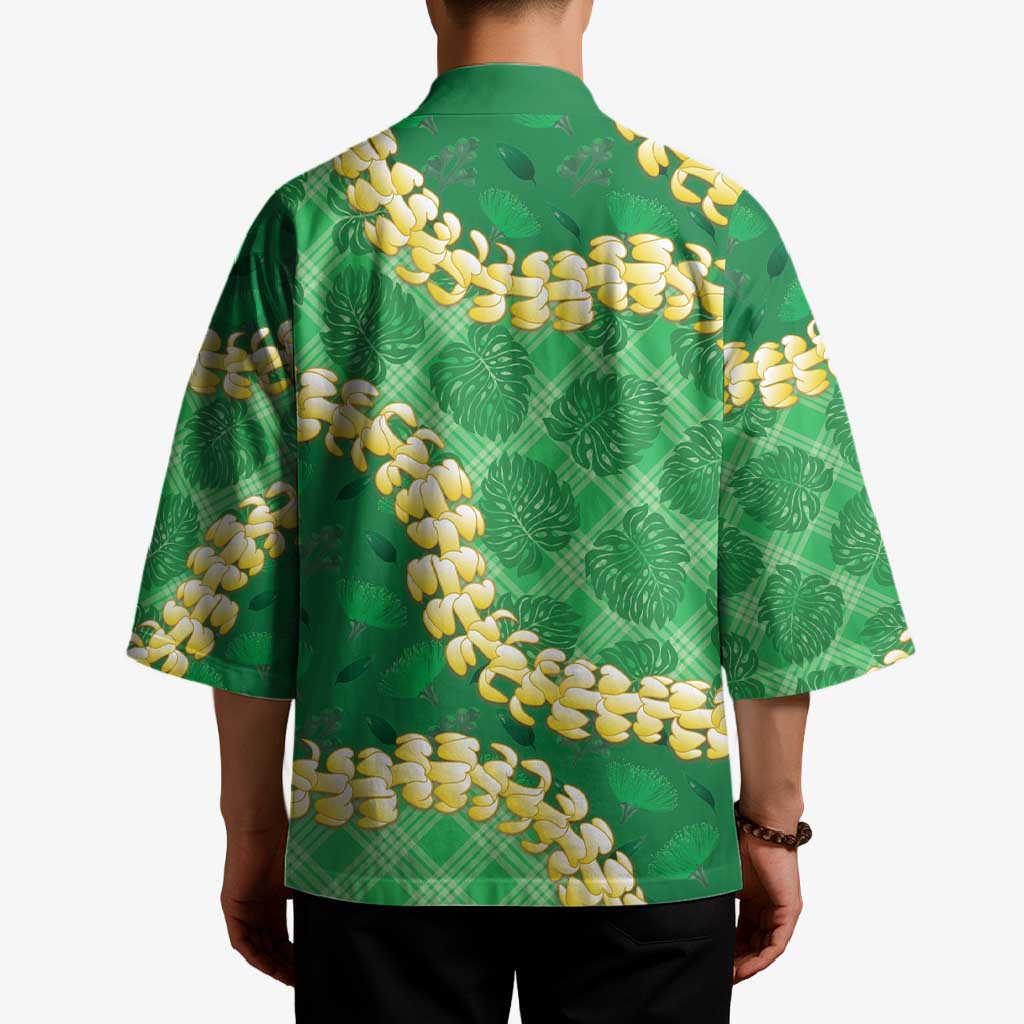 Green Palaka Hawaii Mele Kalikimaka Kimono Ohia Lehua Monstera Puakenikeni Lei LT14 - Polynesian Pride