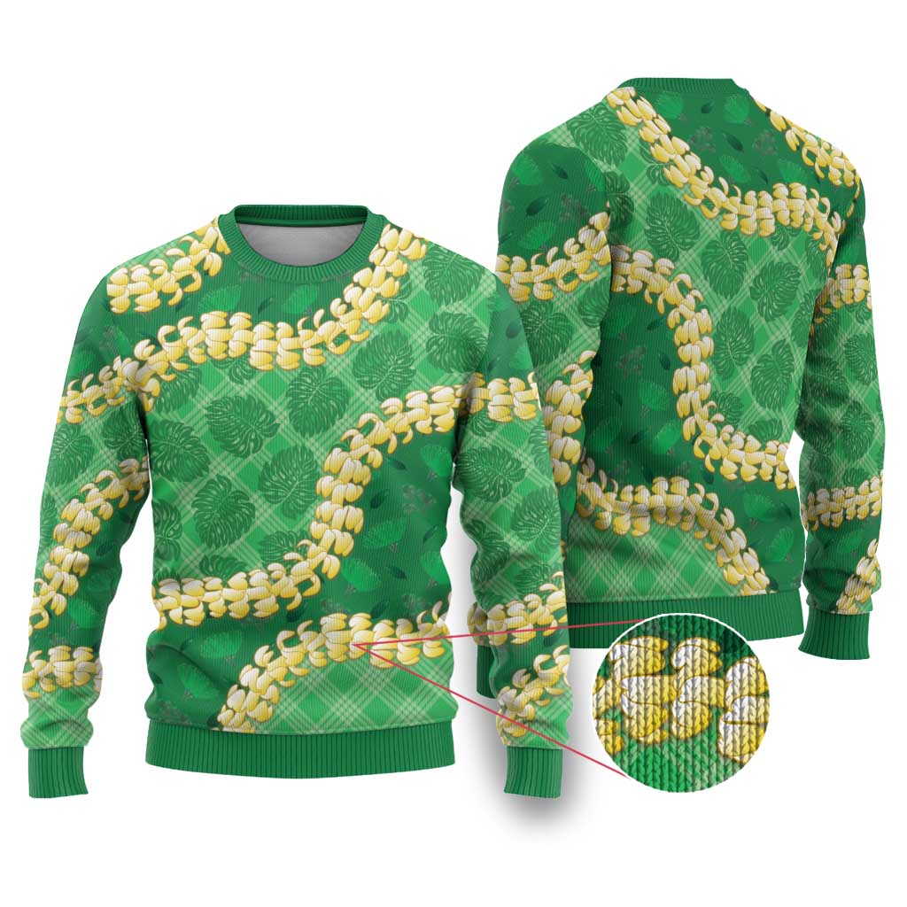Green Palaka Hawaii Mele Kalikimaka Ugly Christmas Sweater Ohia Lehua Monstera Puakenikeni Lei LT14 Green - Polynesian Pride
