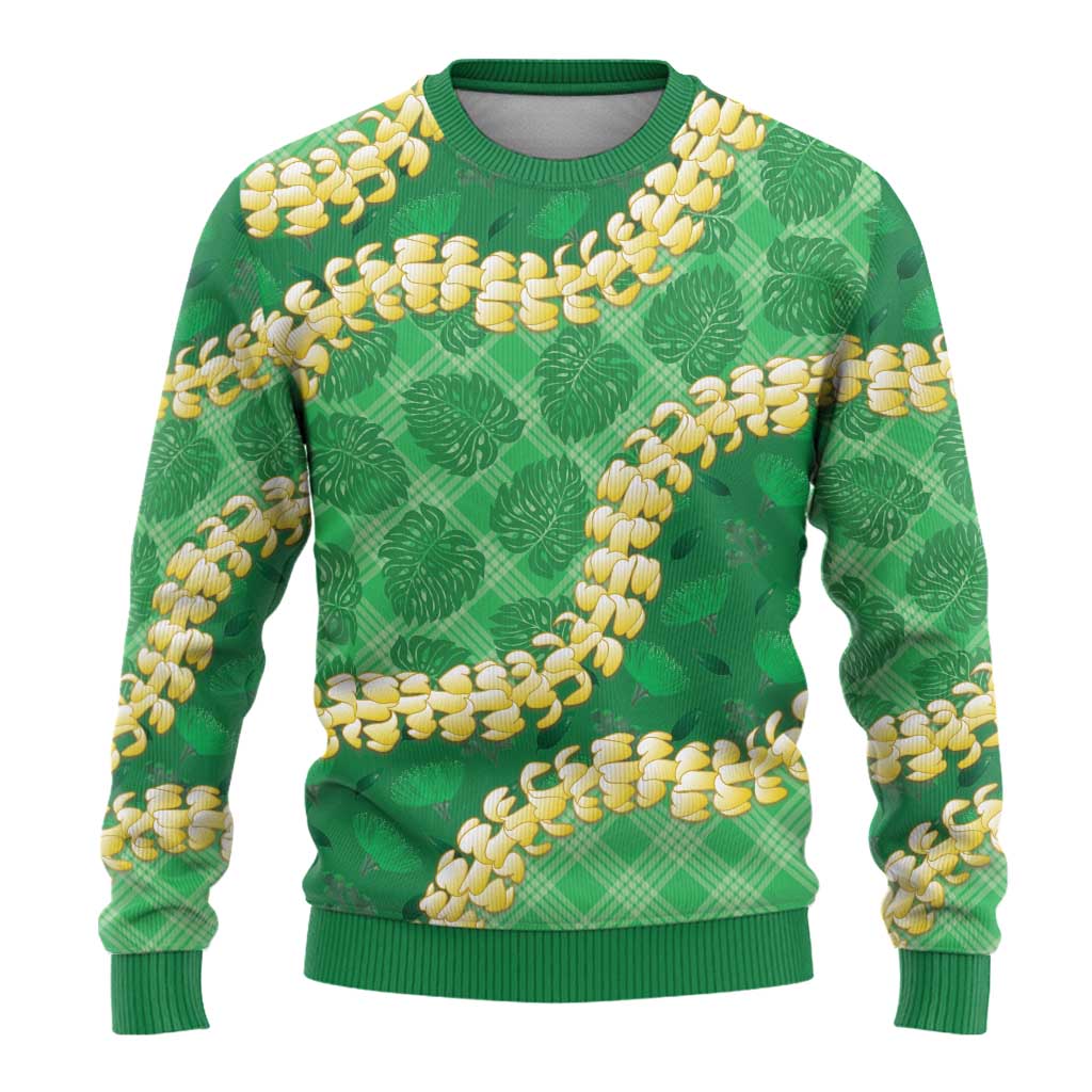 Green Palaka Hawaii Mele Kalikimaka Ugly Christmas Sweater Ohia Lehua Monstera Puakenikeni Lei LT14 - Polynesian Pride
