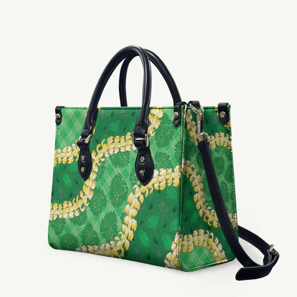 Green Palaka Hawaii Mele Kalikimaka Leather Bag Ohia Lehua Monstera Puakenikeni Lei LT14 Green - Polynesian Pride