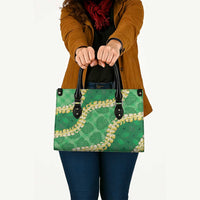 Green Palaka Hawaii Mele Kalikimaka Leather Bag Ohia Lehua Monstera Puakenikeni Lei LT14 - Polynesian Pride
