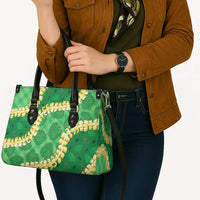 Green Palaka Hawaii Mele Kalikimaka Leather Bag Ohia Lehua Monstera Puakenikeni Lei LT14 - Polynesian Pride