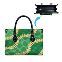 Green Palaka Hawaii Mele Kalikimaka Leather Bag Ohia Lehua Monstera Puakenikeni Lei LT14 - Polynesian Pride