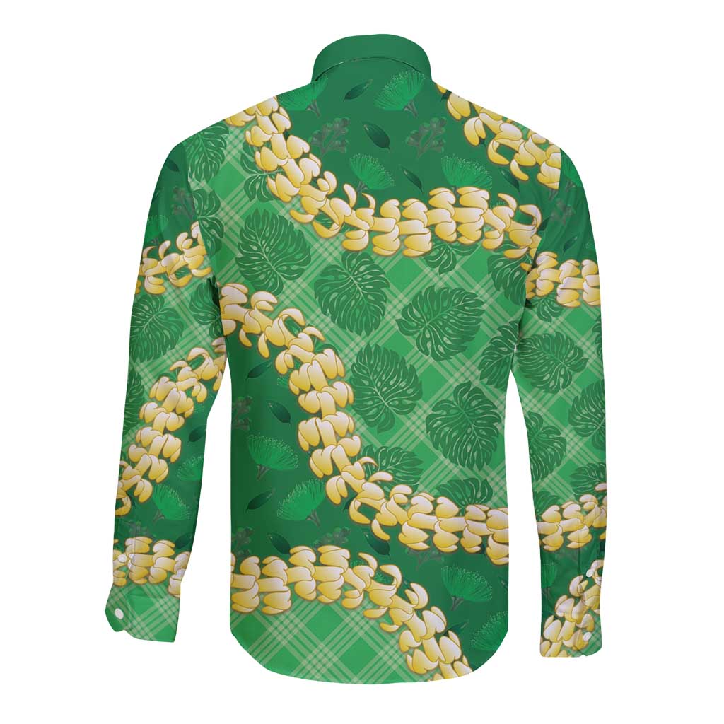 Green Palaka Hawaii Mele Kalikimaka Long Sleeve Button Shirt Ohia Lehua Monstera Puakenikeni Lei LT14 - Polynesian Pride