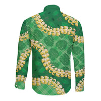 Green Palaka Hawaii Mele Kalikimaka Long Sleeve Button Shirt Ohia Lehua Monstera Puakenikeni Lei LT14 - Polynesian Pride