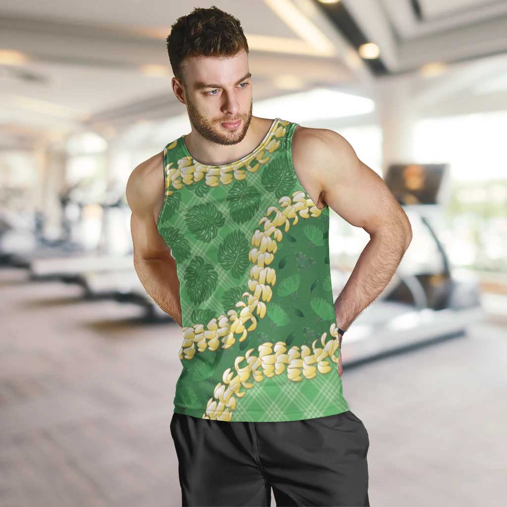 Green Palaka Hawaii Mele Kalikimaka Men Tank Top Ohia Lehua Monstera Puakenikeni Lei LT14 Green - Polynesian Pride