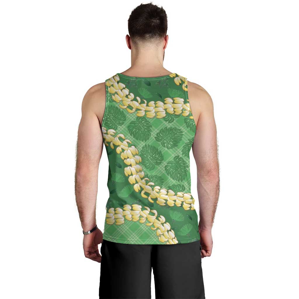 Green Palaka Hawaii Mele Kalikimaka Men Tank Top Ohia Lehua Monstera Puakenikeni Lei LT14 - Polynesian Pride