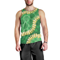 Green Palaka Hawaii Mele Kalikimaka Men Tank Top Ohia Lehua Monstera Puakenikeni Lei LT14 - Polynesian Pride