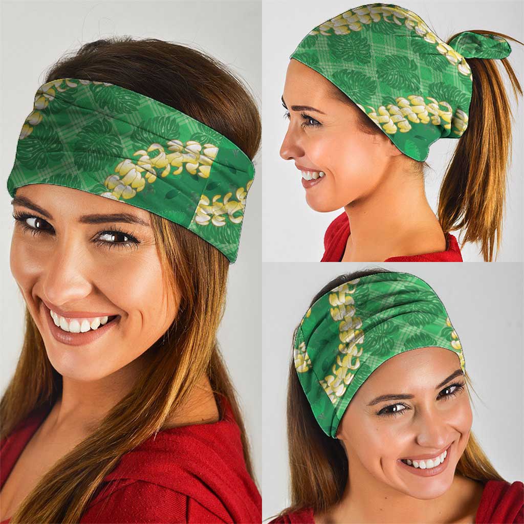 Green Palaka Hawaii Mele Kalikimaka Neck Gaiter Ohia Lehua Monstera Puakenikeni Lei LT14 - Polynesian Pride