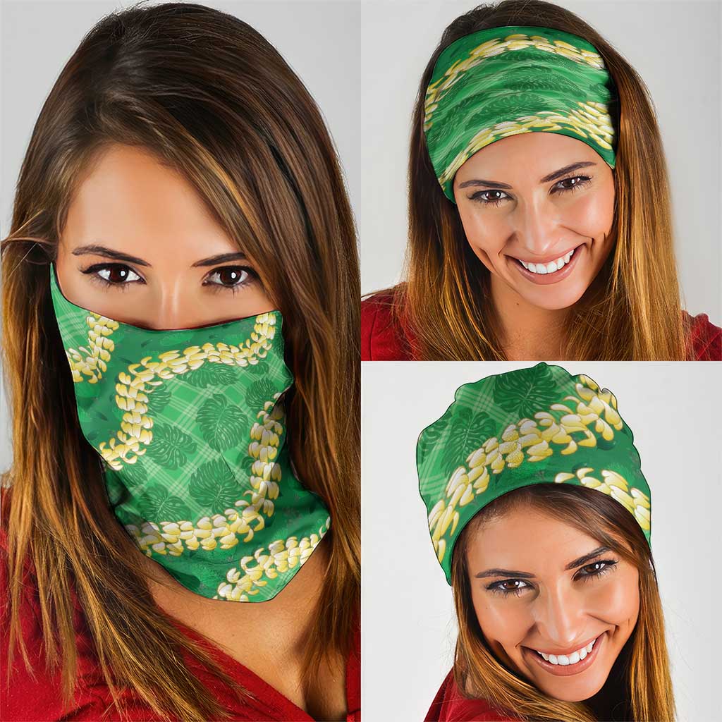 Green Palaka Hawaii Mele Kalikimaka Neck Gaiter Ohia Lehua Monstera Puakenikeni Lei LT14 - Polynesian Pride