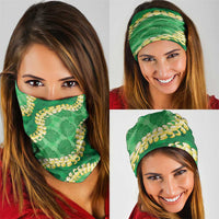 Green Palaka Hawaii Mele Kalikimaka Neck Gaiter Ohia Lehua Monstera Puakenikeni Lei LT14 - Polynesian Pride