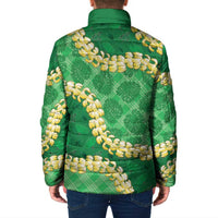 Green Palaka Hawaii Mele Kalikimaka Padded Jacket Ohia Lehua Monstera Puakenikeni Lei LT14 - Polynesian Pride