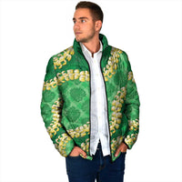 Green Palaka Hawaii Mele Kalikimaka Padded Jacket Ohia Lehua Monstera Puakenikeni Lei LT14 - Polynesian Pride