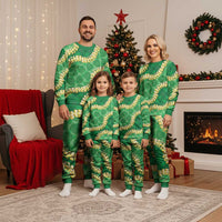 Green Palaka Hawaii Mele Kalikimaka Christmas Pajama Set Ohia Lehua Monstera Puakenikeni Lei LT14 - Polynesian Pride