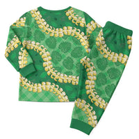 Green Palaka Hawaii Mele Kalikimaka Christmas Pajama Set Ohia Lehua Monstera Puakenikeni Lei LT14 - Polynesian Pride