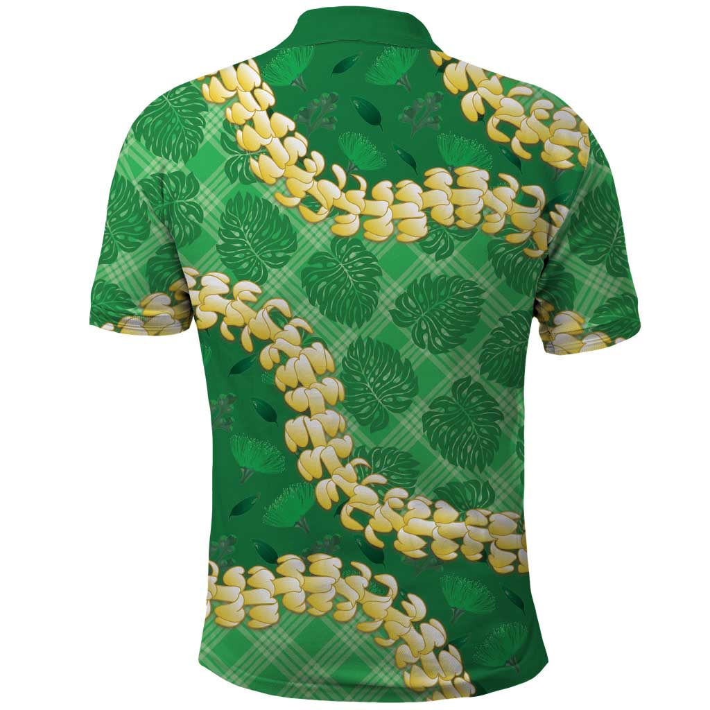 Green Palaka Hawaii Mele Kalikimaka Polo Shirt Ohia Lehua Monstera Puakenikeni Lei LT14 - Polynesian Pride