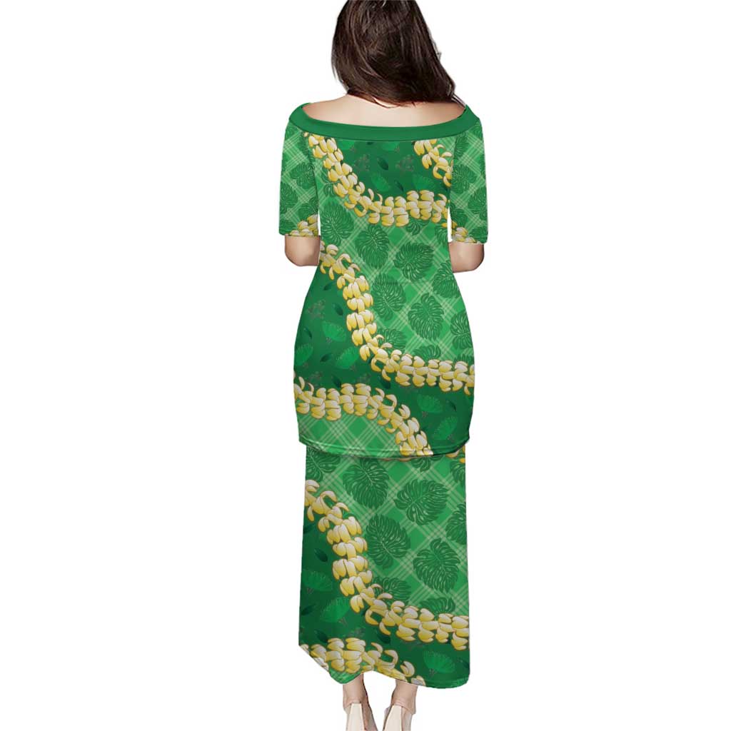 Green Palaka Hawaii Mele Kalikimaka Puletasi Ohia Lehua Monstera Puakenikeni Lei LT14 - Polynesian Pride