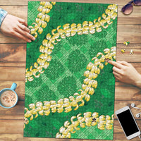 Green Palaka Hawaii Mele Kalikimaka Puzzle Ohia Lehua Monstera Puakenikeni Lei LT14 Green - Polynesian Pride