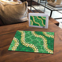 Green Palaka Hawaii Mele Kalikimaka Puzzle Ohia Lehua Monstera Puakenikeni Lei LT14 - Polynesian Pride