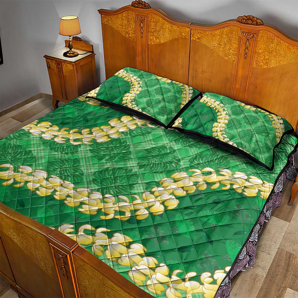 Green Palaka Hawaii Mele Kalikimaka Quilt Bed Set Ohia Lehua Monstera Puakenikeni Lei LT14 - Polynesian Pride
