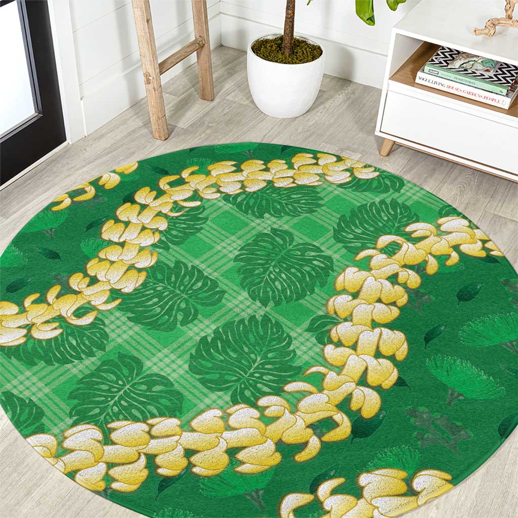 Green Palaka Hawaii Mele Kalikimaka Round Carpet Ohia Lehua Monstera Puakenikeni Lei LT14 Green - Polynesian Pride
