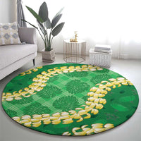Green Palaka Hawaii Mele Kalikimaka Round Carpet Ohia Lehua Monstera Puakenikeni Lei LT14 - Polynesian Pride