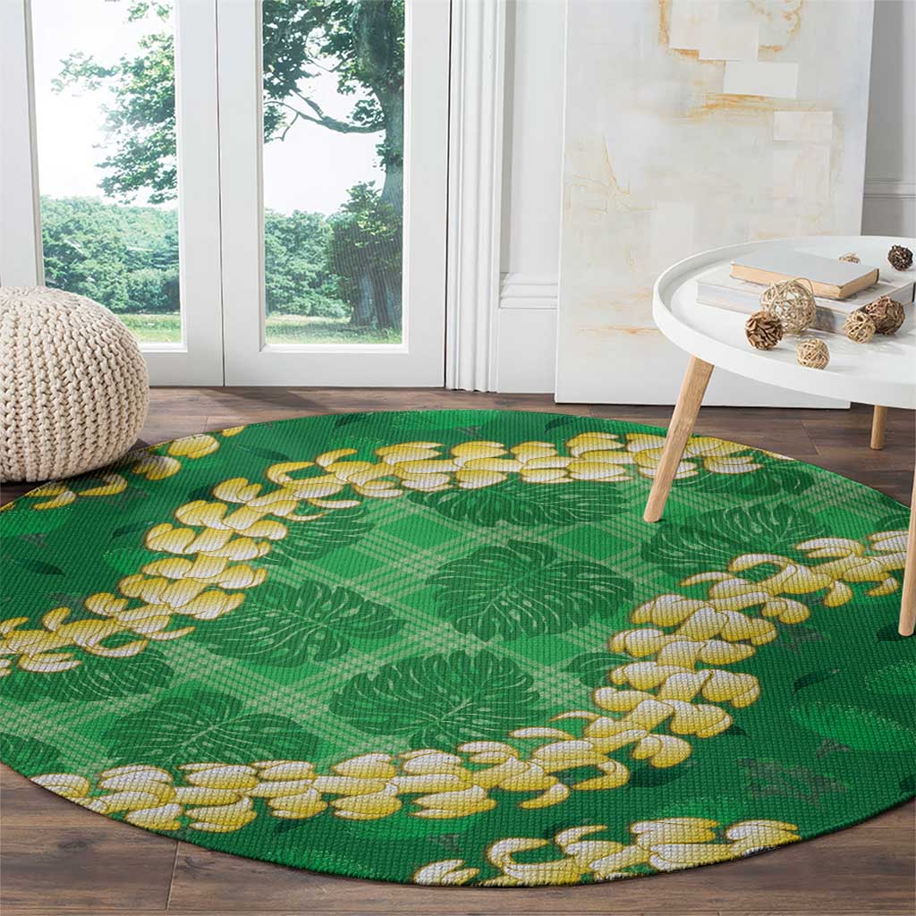 Green Palaka Hawaii Mele Kalikimaka Round Carpet Ohia Lehua Monstera Puakenikeni Lei LT14 - Polynesian Pride
