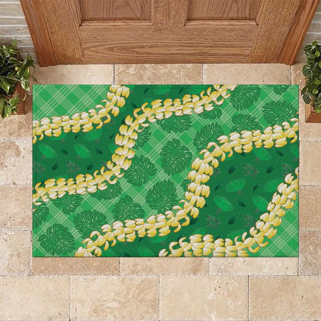 Green Palaka Hawaii Mele Kalikimaka Rubber Doormat Ohia Lehua Monstera Puakenikeni Lei LT14 Green - Polynesian Pride