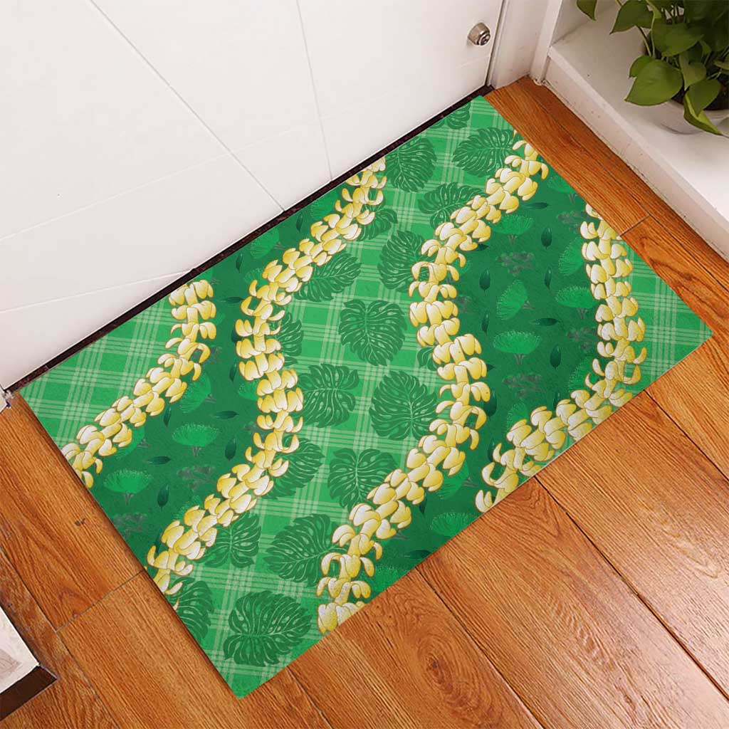 Green Palaka Hawaii Mele Kalikimaka Rubber Doormat Ohia Lehua Monstera Puakenikeni Lei LT14 - Polynesian Pride